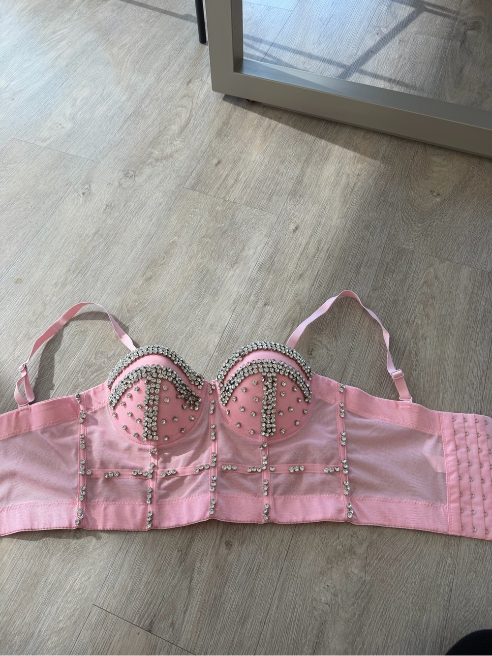 Pink Rhinestone Mesh Bustier Corset Top